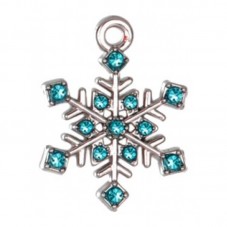 Breloque Flocon de Neige Métal Argenté avec Strèss Bleu 23x17mm pour la Création de Bijoux Fantaisie - DIY