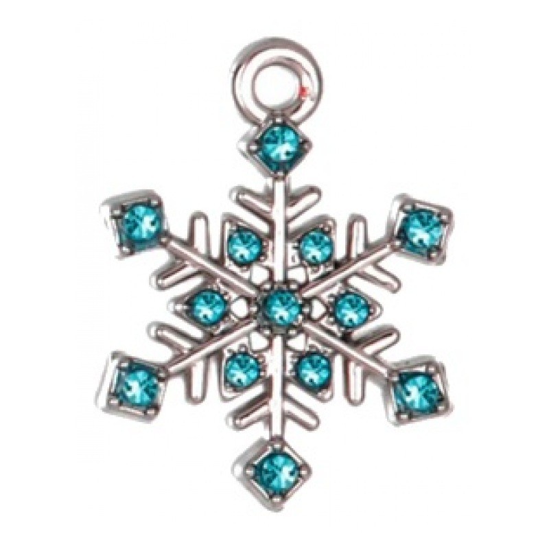 Breloque Flocon de Neige Métal Argenté avec Strass Bleu 23x17mm