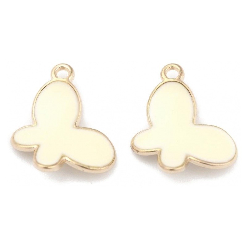 4 Breloques Papillon en Émail Blanc Métal Doré 17x12mm