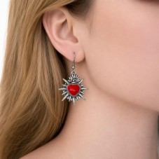 2 Breloques Coeur en Émail Rouge Métal Argenté Gothique 26x24mm