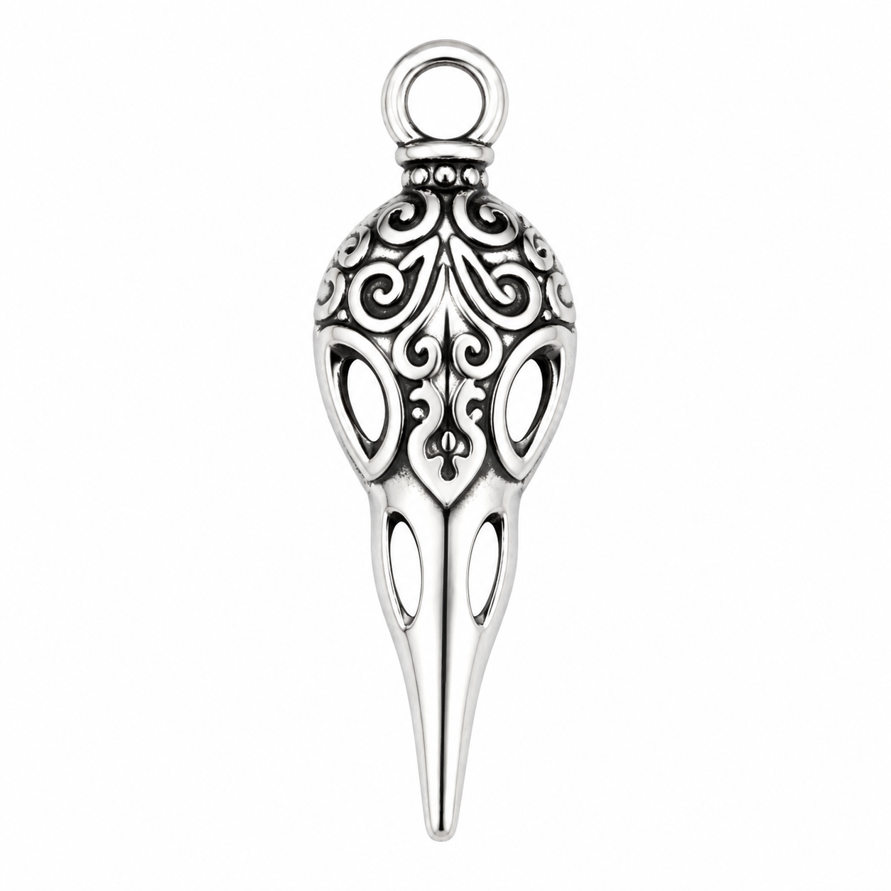 4 Breloques Crâne d’Oiseau Squelette Métal Argenté Gothique 35,5x12,8mm