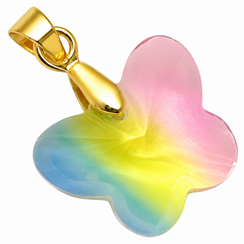 Pendentif Breloque Papillon à Facette en Verre Métal Doré 21x15mm