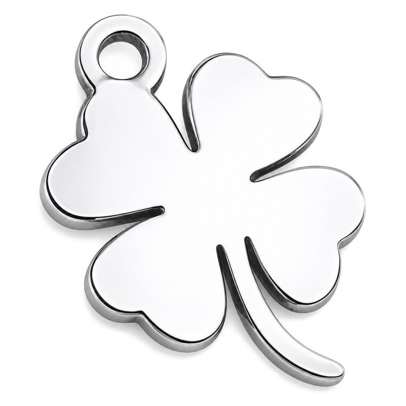 Breloque Trèfle à Quatre Feuilles en Acier Inoxydable Argenté 13x9mm