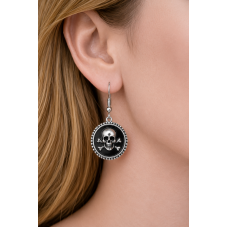 Pendentif Argenté Cabochon en Résine Tête de Mort Gothique 27x22mm