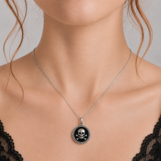 Pendentif Argenté Cabochon en Résine Tête de Mort Gothique 27x22mm