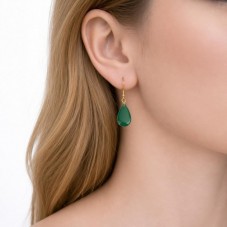 2 Breloques Goutte en Émail Vert Métal Doré 21x13mm