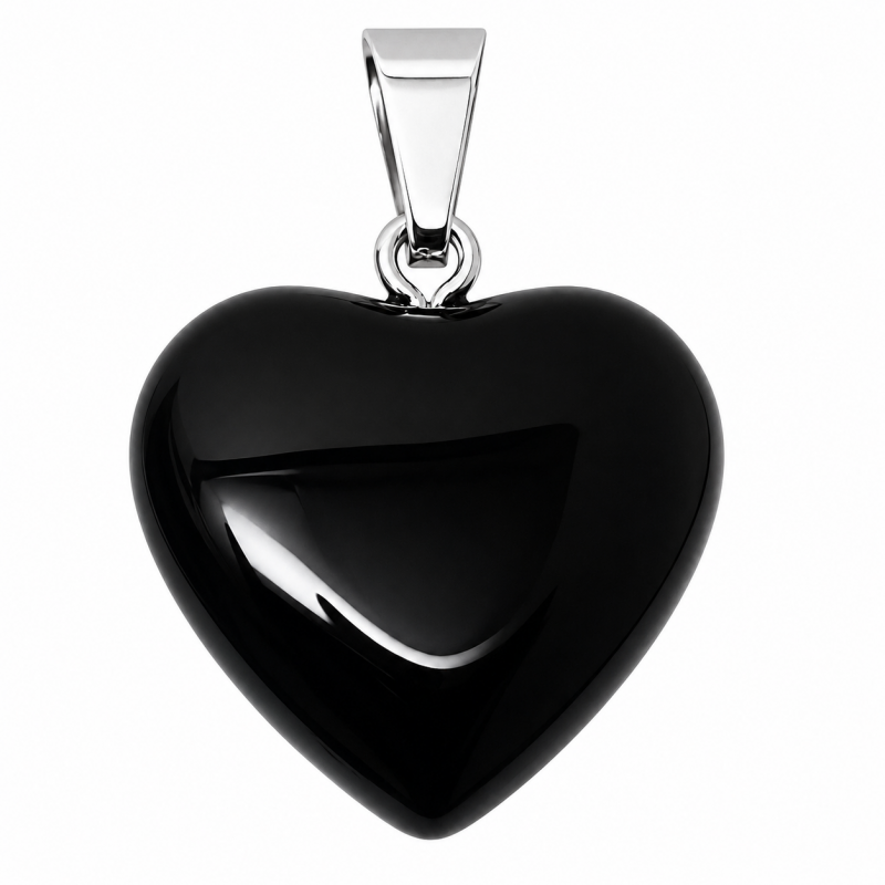 Pendentif Coeur Pierre Naturelle Obsidienne Noire 20mm