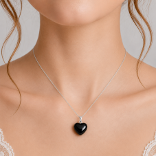 Pendentif Coeur Pierre Naturelle Obsidienne Noire 20mm