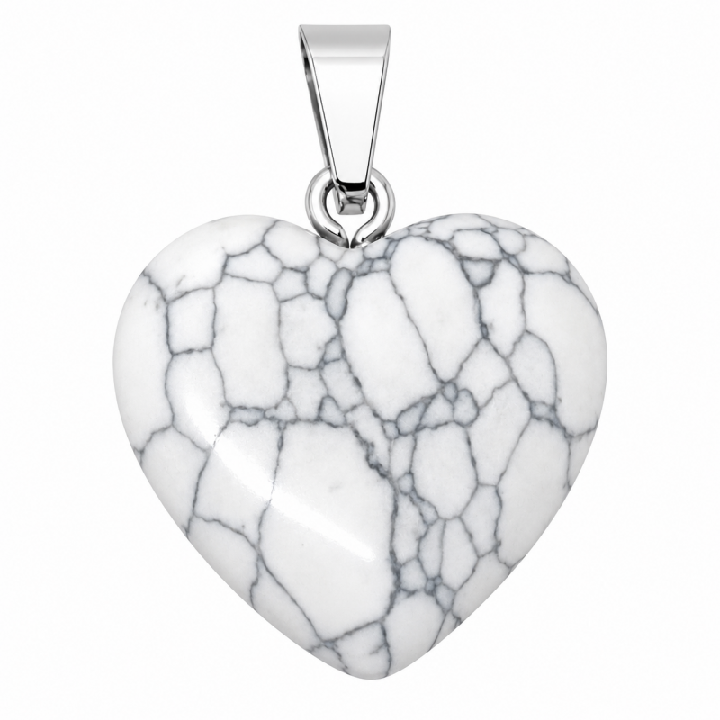 Pendentif Coeur Pierre Naturelle Howlite 20mm