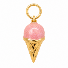 Breloque Glace 3D en Émail Rose Acier Inoxydable Doré 14x7mm pour la Création de Bijoux Fantaisie - DIY