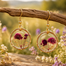 Boucles d’Oreilles Fleurs Séchées en Résine Métal Doré 37x21mm - Fantasyline