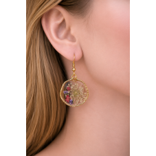 Boucles d’Oreilles Fleurs Séchées en Résine Métal Doré 37x21mm