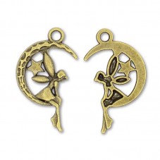4 Breloques Fée Lune Bronze 25,5x15mm
