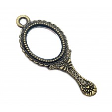 2 Breloques Véritable Miroir Bronze 34x14mm