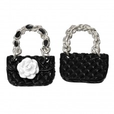 2 Breloques Sac à Main Noir et Blanc Emaillé