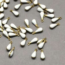 4 Breloques Goutte Métal Bronze Emaillé Blanc 11mm
