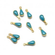 4 Breloques Goutte Métal Emaillé Bleu 11mm