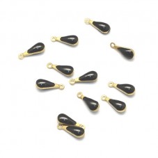 4 Breloques Goutte Métal Bronze Emaillé Noir 11mm