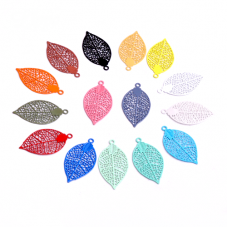4 Breloques Feuilles Multicolore Filigrane Ajouré 28x15mm