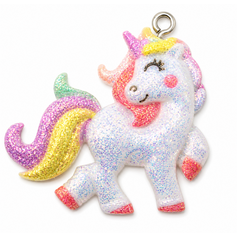 Breloque Licorne Poney Arc-en-Ciel en Résine 35mm