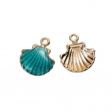 2 Breloques Coquillage Émaillé Bleu/Vert Métal Doré 18x15mm