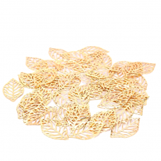 10 Breloques Feuilles Filigrane Métal Doré 24x14mm