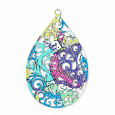 4 Breloques Goutte Estampe Filigrane en Métal 30x19mm pour la Création de Bijoux Fantaisie - DIY