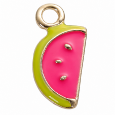 2 Breloques Pastèque en Émail Rouge et Vert Métal Doré 17x8mm pour la Création de Bijoux Fantaisie - DIY