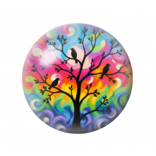 Cabochon en Verre Illustré Arbre Noir aux Trois Oiseaux 12 à 25mm pour la Création de Bijoux Fantaisie - DIY