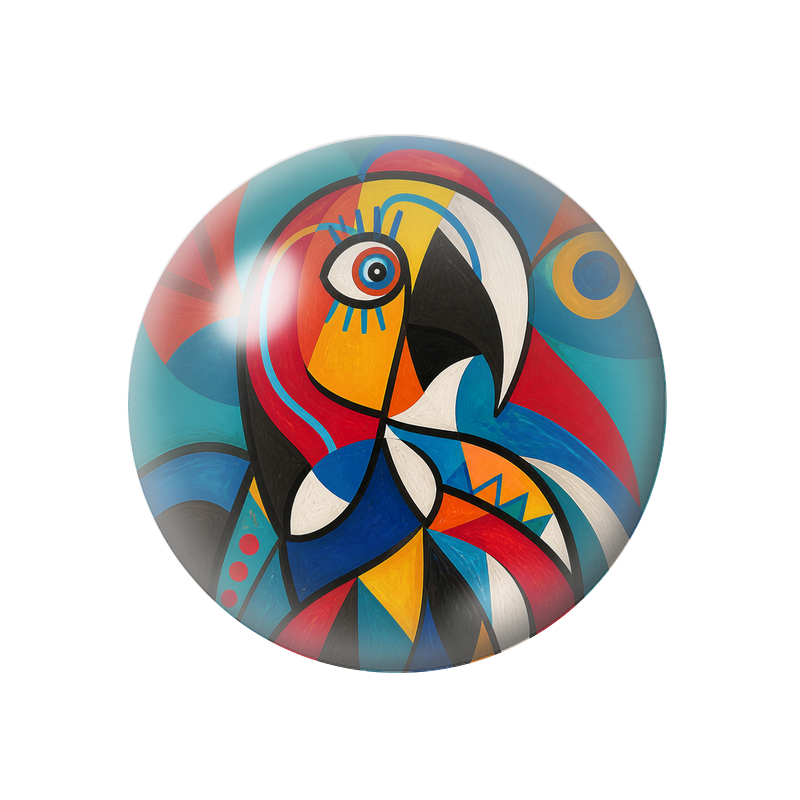 Cabochon en Verre Illustré Oiseau Cubiste Multicolore 12 à 25mm
