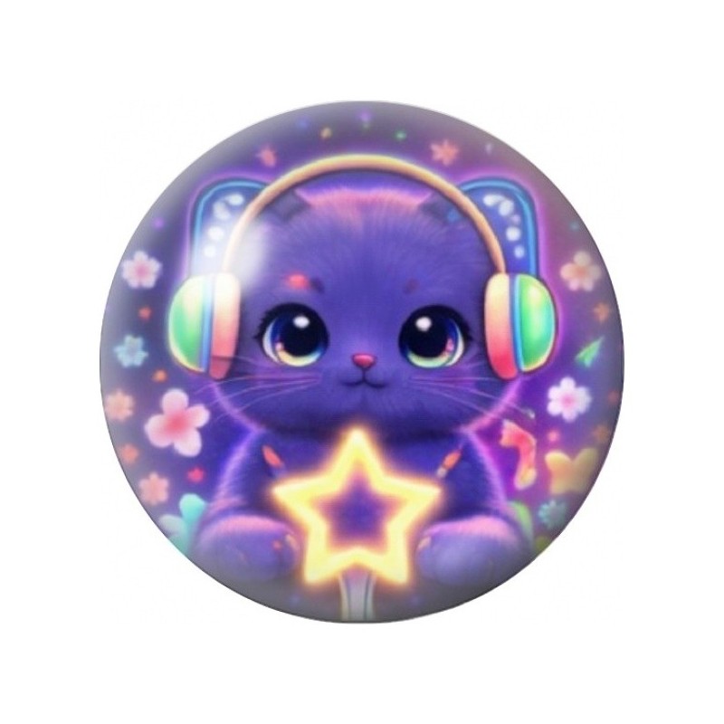 Cabochon en Verre Illustré Chaton Violet au Casque Lumineux 12 à 25mm