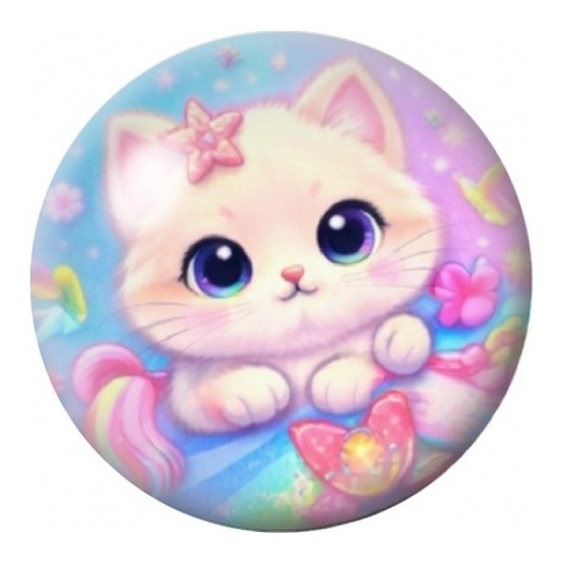 Cabochon en Verre Illustré Chaton Blanc dans un Univers Sucré 12 à 25mm