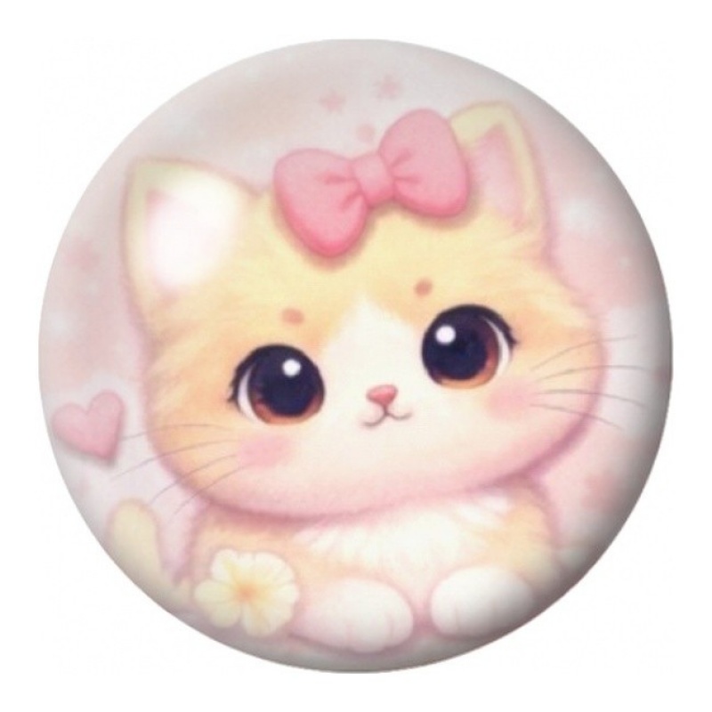Cabochon en Verre Illustré Chaton Crème au Nœud Rose 12 à 25mm