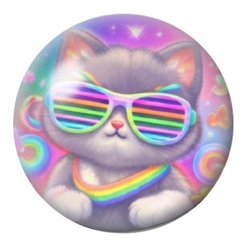 Cabochon en Verre Illustré Chat aux Lunettes Arc-en-Ciel 12 à 25mm