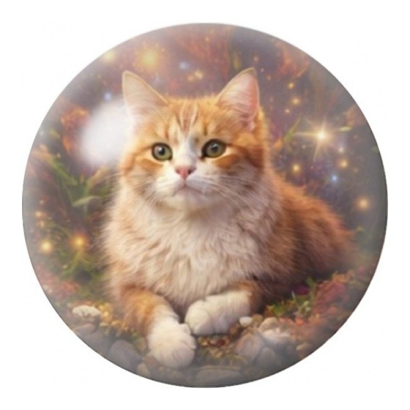 Cabochon en Verre Illustré Chaton Roux dans une Forêt Enchantée 12 à 25mm