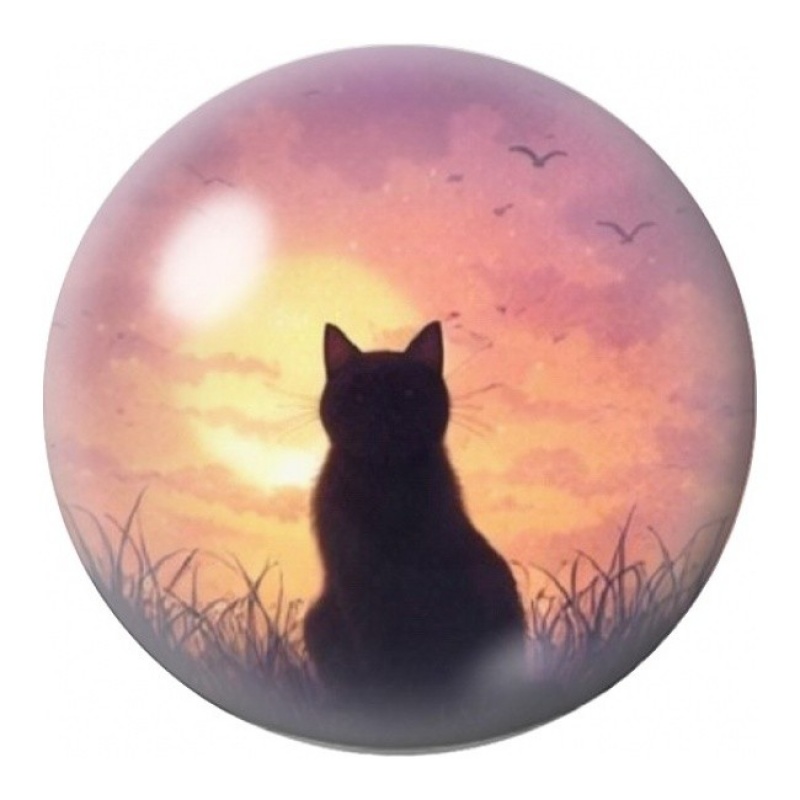 Cabochon en Verre Illustré Chat au Coucher du Soleil 12 à 25mm