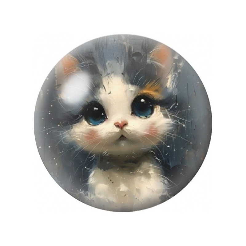 Cabochon en Verre Illustré Chaton Noir et Blanc sous la Pluie 12 à 25mm