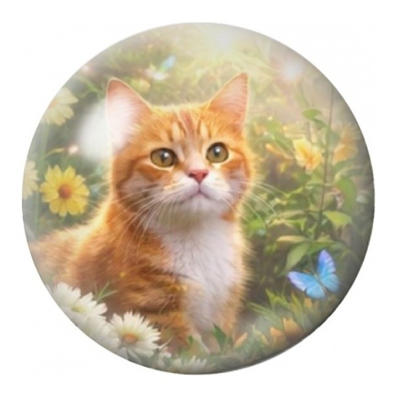 Cabochon en Verre Illustré Chaton Roux dans un Jardin Fleuri 12 à 25mm