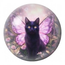 Cabochon en Verre Illustré Chat Noir aux Ailes de Papillon 12 à 25mm pour la Création de Bijoux Fantaisie - DIY