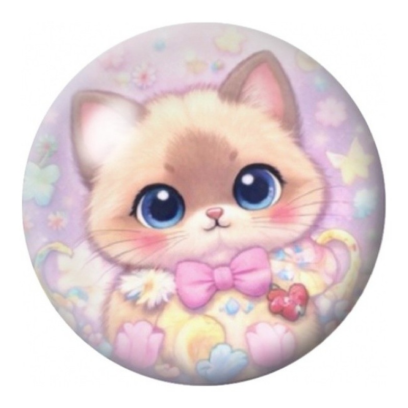 Cabochon en Verre Illustré Chaton Siamois au Nœud Rose 12 à 25mm