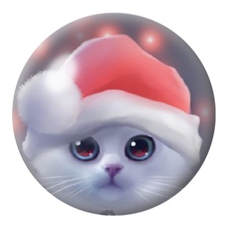 Cabochon en Verre Illustré Chaton Blanc au Bonnet de Noël 12 à 25mm