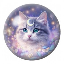 Cabochon en Verre Illustré Chat Gris au Croissant de Lune 12 à 25mm pour la Création de Bijoux Fantaisie - DIY