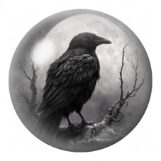 Cabochon en Verre Illustré Corbeau Noir sous la Lune 12 à 25mm pour la Création de Bijoux Fantaisie - DIY