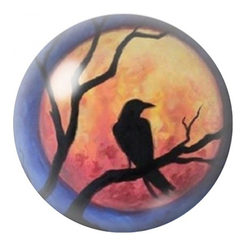 Cabochon en Verre Illustré Corbeau au Coucher du Soleil 12 à 25mm