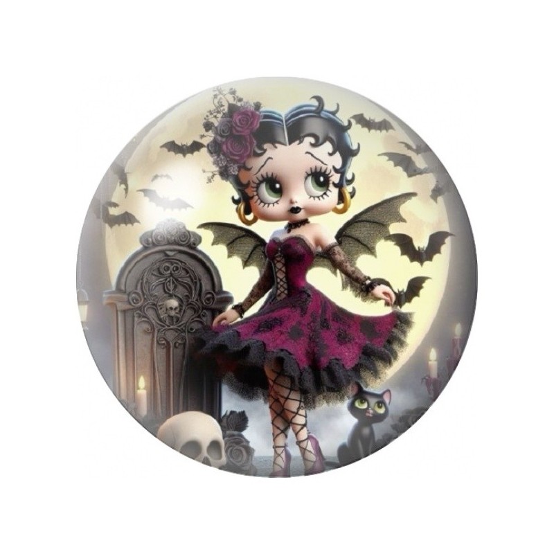 Cabochon en Verre Illustré Betty Boop Gothique 12 à 25mm