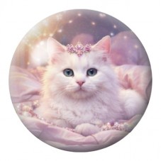 Cabochon en Verre Illustré Chat Blanc Couronné de Fleurs 12 à 25mm pour la Création de Bijoux Fantaisie - DIY