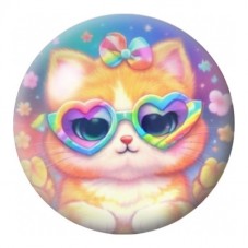 Cabochon en Verre Illustré Chaton aux Lunettes Cœur 12 à 25mm pour la Création de Bijoux Fantaisie - DIY