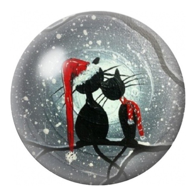 Cabochon en Verre Illustré Chats Noirs sous la Neige de Noël 12 à 25mm