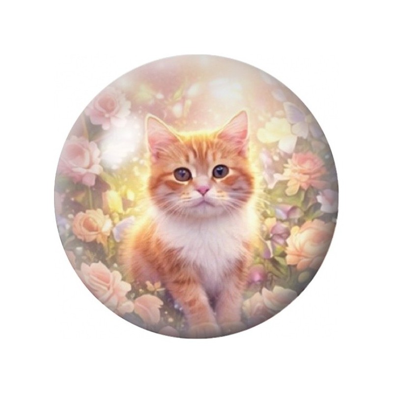 Cabochon en Verre Illustré Chaton Roux au Jardin Printanier 12 à 25mm