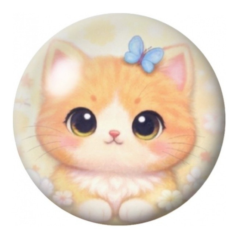 Cabochon en Verre Illustré Chaton Roux au Papillon Bleu 12 à 25mm